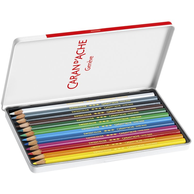 CARAN D'ACHE crayons de couleur SWISSCOLOR, étui métal, 18 pièces