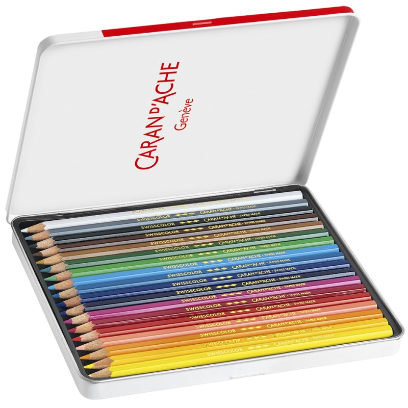 CARAN D'ACHE crayons de couleur SWISSCOLOR, étui métal, 18 pièces