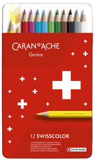 CARAN D'ACHE kleurpotloden SWISSCOLOR, waterbestendig, metalen etui, 12 stuks