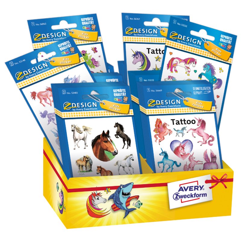 AVERY Zweckform eenhoorn/paard stickers, 6 motieven, 60 pakjes