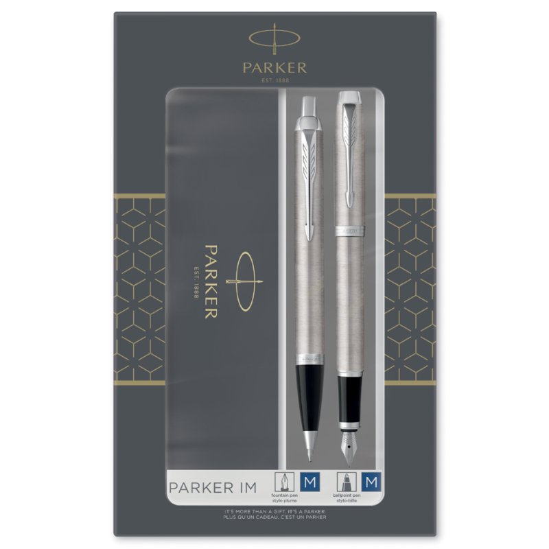 PARKER IM Essential schrijfset, vulpen en balpen, roestvrijstaal, geschenkverpakking