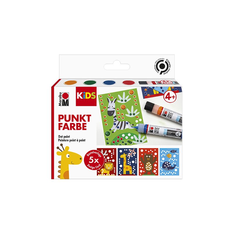 Marabu KiDS stippelverf Dotpen Set Dieren, 4 × 25 ml, waterbasis