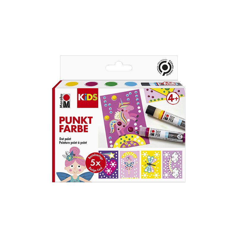 Marabu KiDS stippelverf Dot Pen Set Eenhoorn, 4 x 25 ml, geel/magenta/hellblau/gelbgroen