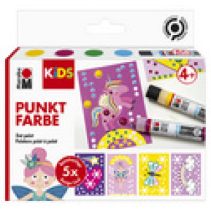 Marabu KiDS stippelverf Dot Pen Set Eenhoorn, 4 x 25 ml, geel/magenta/hellblau/gelbgroen