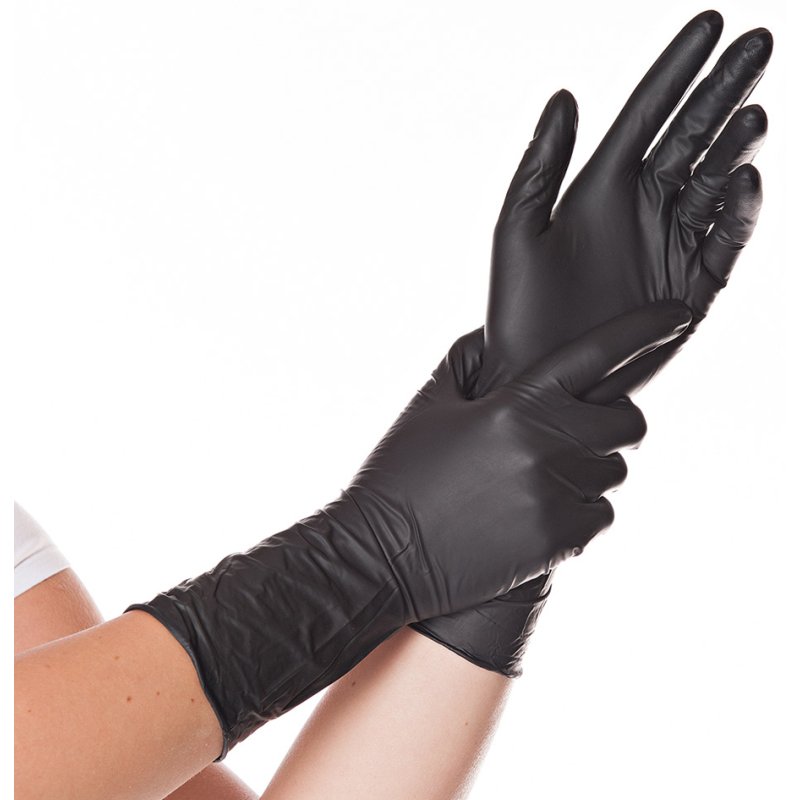 HYGOSTAR gants nitrile SAFE LONG, taille M, noir, sans poudre, 100 pièces