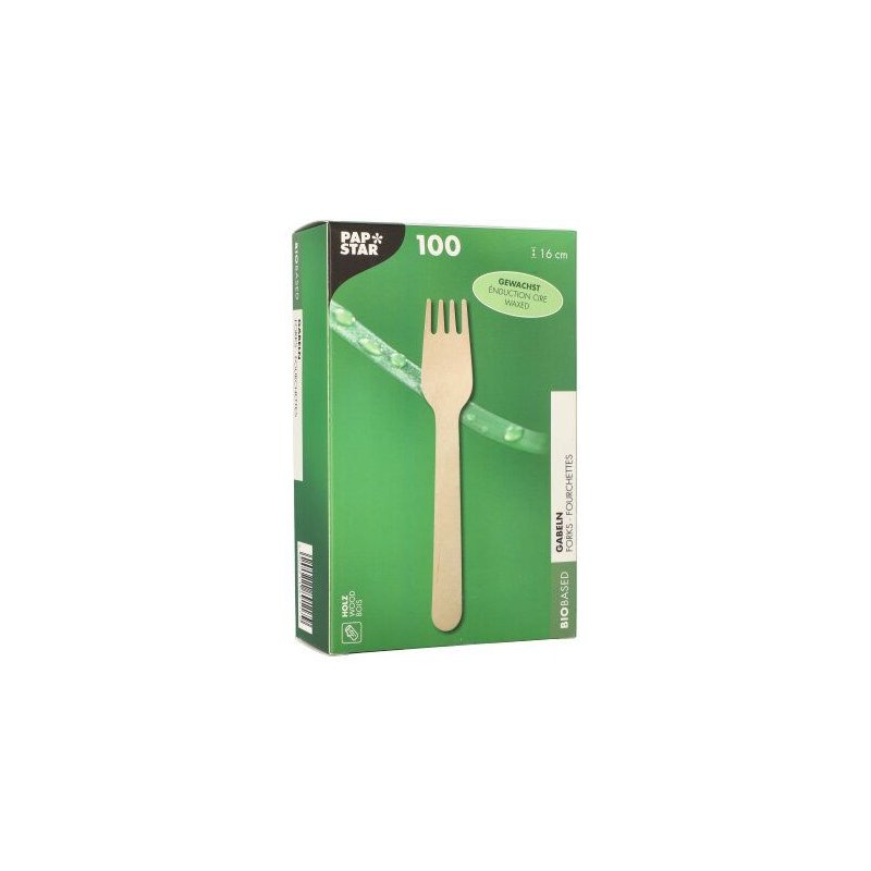 PAPSTAR fourchettes en bois, cirées, 160 mm, 100 pièces