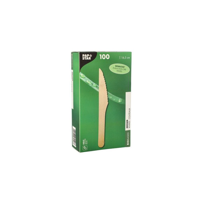 PAPSTAR wooden knives, waxed, natural, birchwood, 100 pieces
