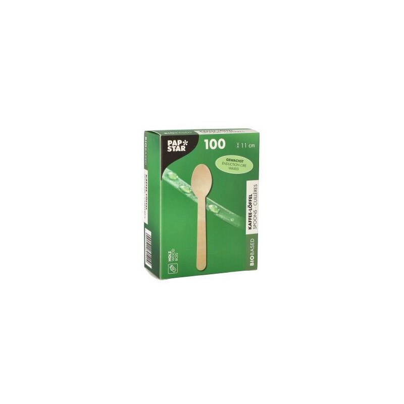 PAPSTAR cuillères à café en bois, cirées, 110 mm, 100 pièces