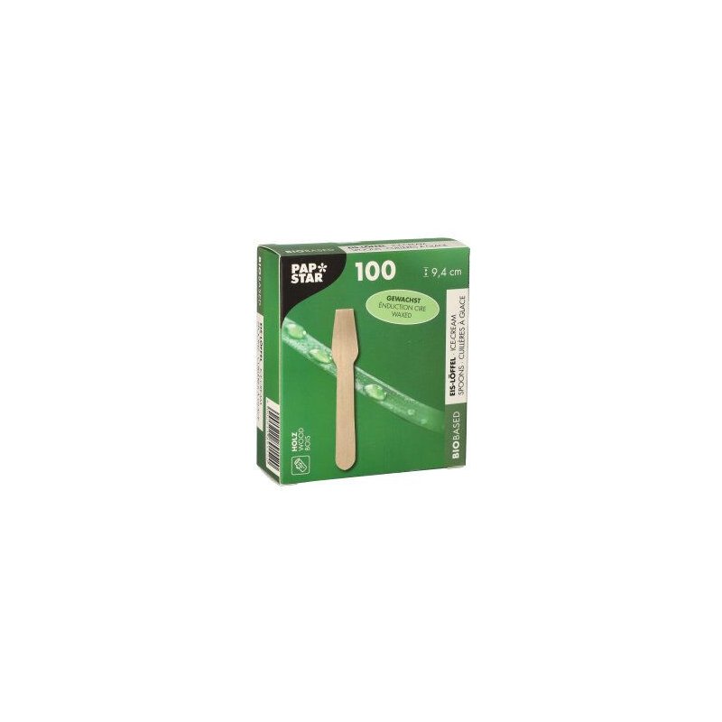 PAPSTAR wooden ice cream spoons, natural, waxed, birchwood, 100 pieces