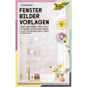 folia raamstickersvormen BLOOM & GROW, 8 sjablonen 520×730 mm, inclusief witte krijtstift