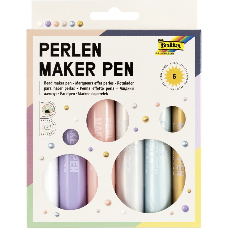folia kralenverf pennen, gekleurd assortiment, 6 stuks, 30 ml