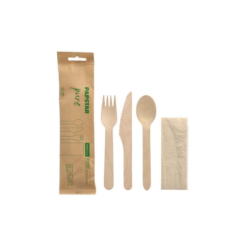 PAPSTAR birchwood cutlery set, natural, 4-piece, biodegradable, 50 pieces
