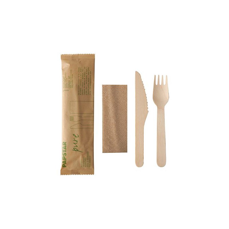 PAPSTAR ensemble de couverts pure, bouleau, 3 pièces, 50 pcs