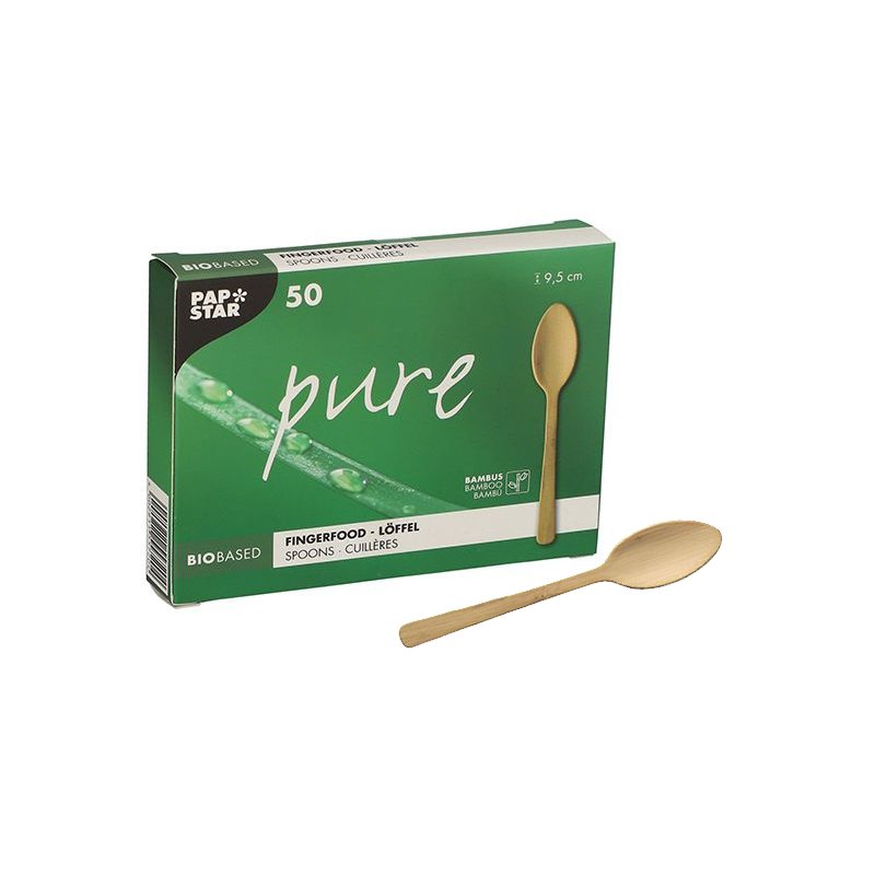 PAPSTAR cuillères à doigt bambou naturel, 95 mm, 50 pièces
