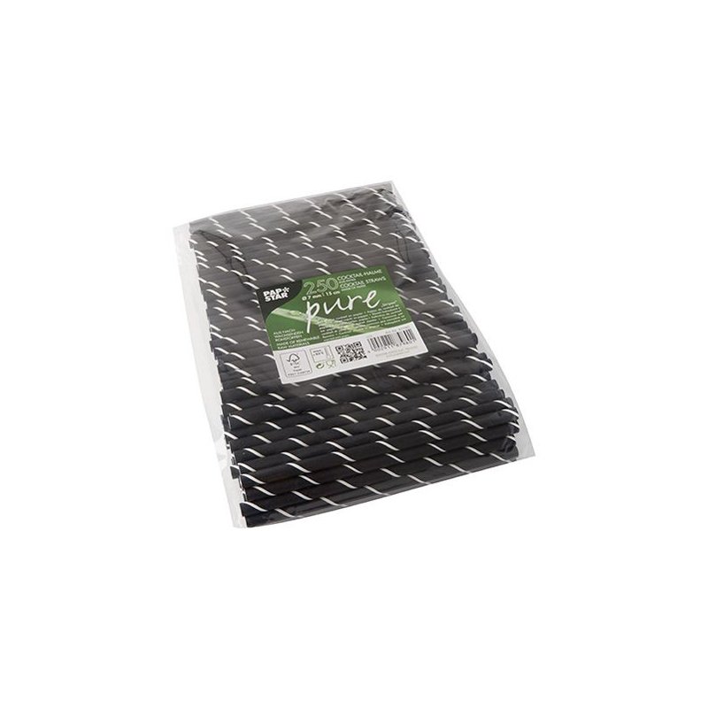 PAPSTAR pailles en papier noir/blanc, 150 mm, 250 pièces