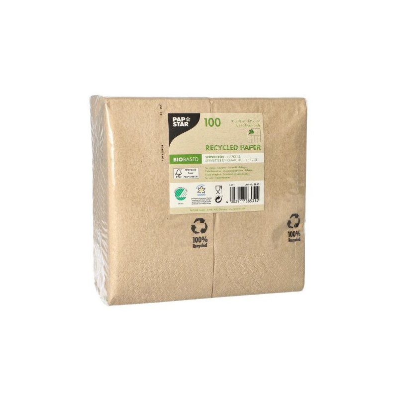 PAPSTAR bistro napkins, natural, 33×33 cm, 100 pieces