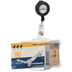 DURABLE pasjeshouder transparant met jojo en clip, zwart, 85×54 mm, 10 stuks