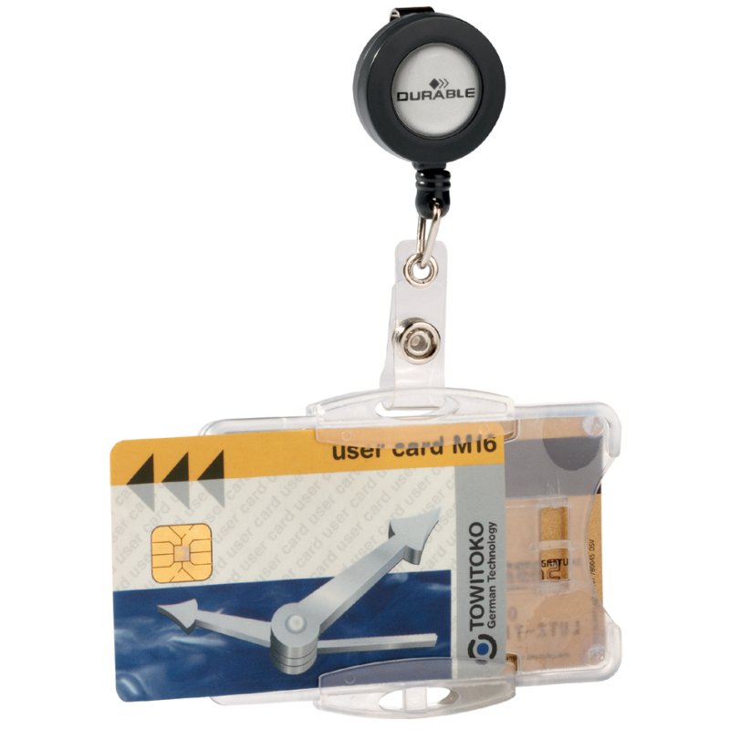 DURABLE pasjeshouder met clip en drukknoop-lus, 85×54 mm, 10 stuks