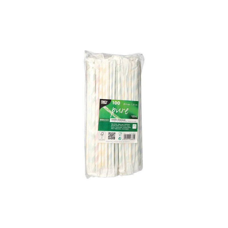 PAPSTAR papieren rietjes, strepenpatroon, kleurrijk gesorteerd, 100 stuks