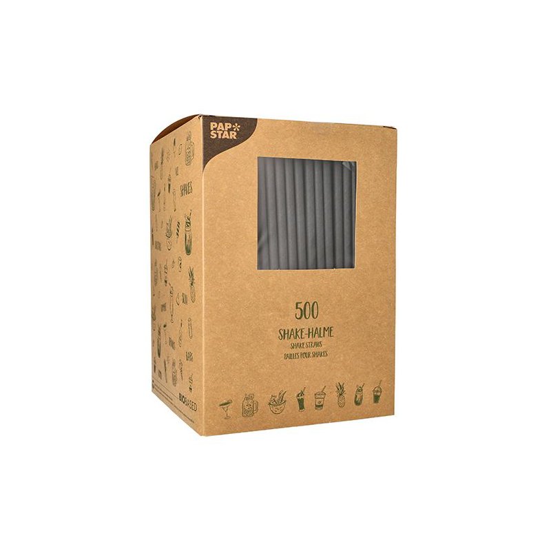 PAPSTAR papieren rietjes, zwart, 250 mm, 500 stuks