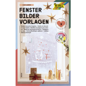 folia raamdecoratie sjablonen Gezellige Winter, 8 sjablonen 520×730 mm, inclusief krijtstiften