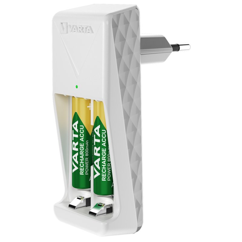 VARTA Chargeur mini, blanc, y compris 2x piles AAA 800 mAh