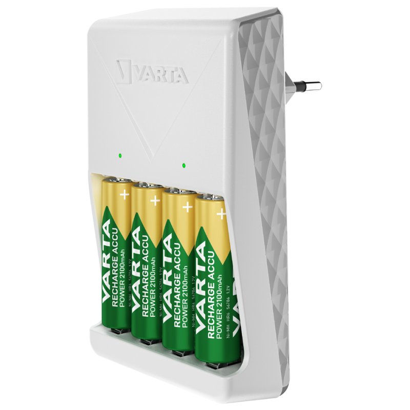 VARTA oplader Plug Charger, wit, inclusief 4x AA batterijen 2100 mAh
