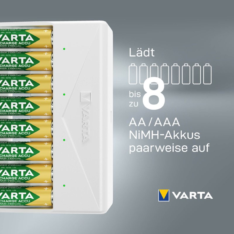 VARTA Multi batterijlader, wit, AA en AAA NiMH, USB-C
