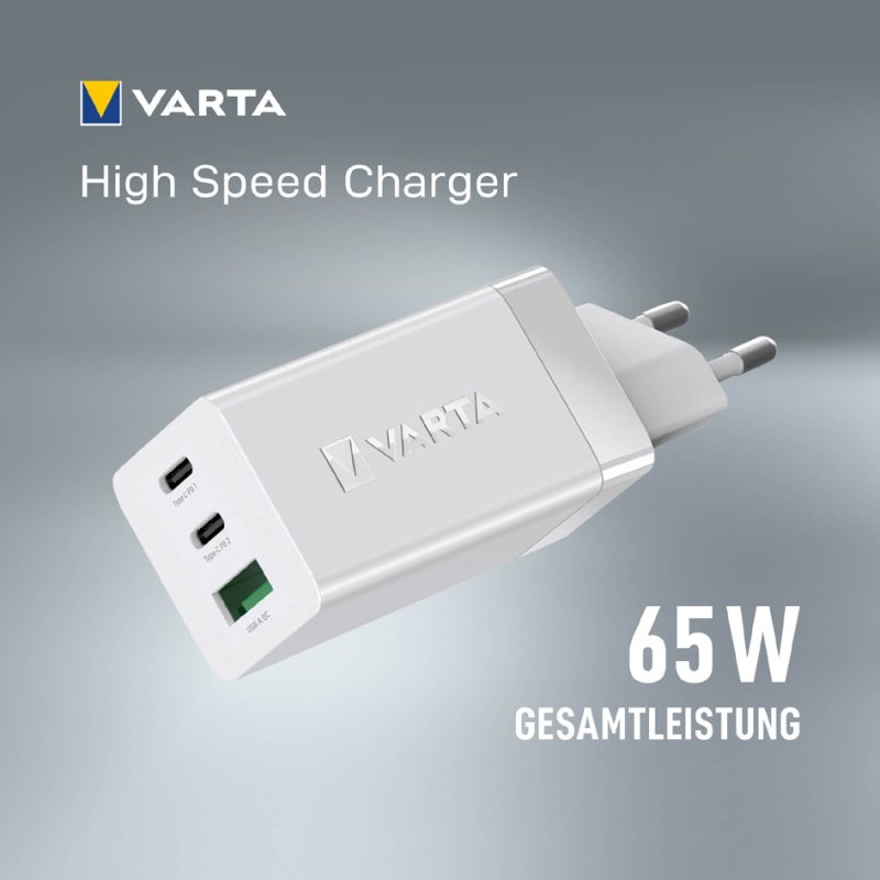 VARTA USB-snellader High Speed Charger, wit, 65W, 2× USB-C + 1× USB-A