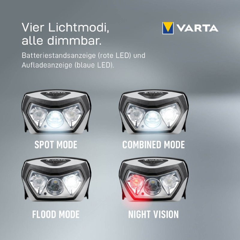 VARTA hoofdlamp Outdoor Sports H30R, draadloos oplaadbaar, zwart/grijs