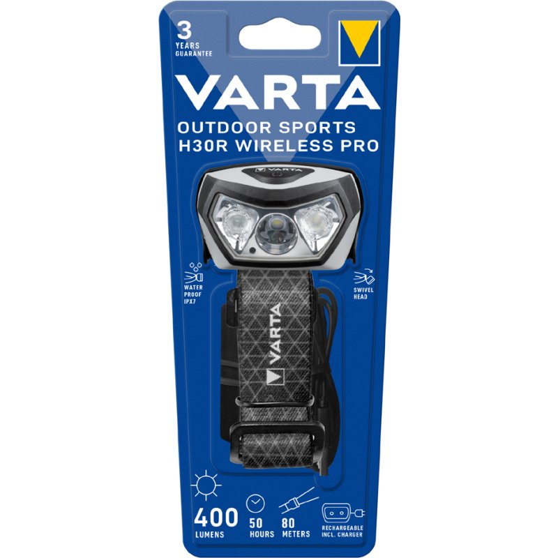 VARTA hoofdlamp Outdoor Sports H30R, draadloos oplaadbaar, zwart/grijs