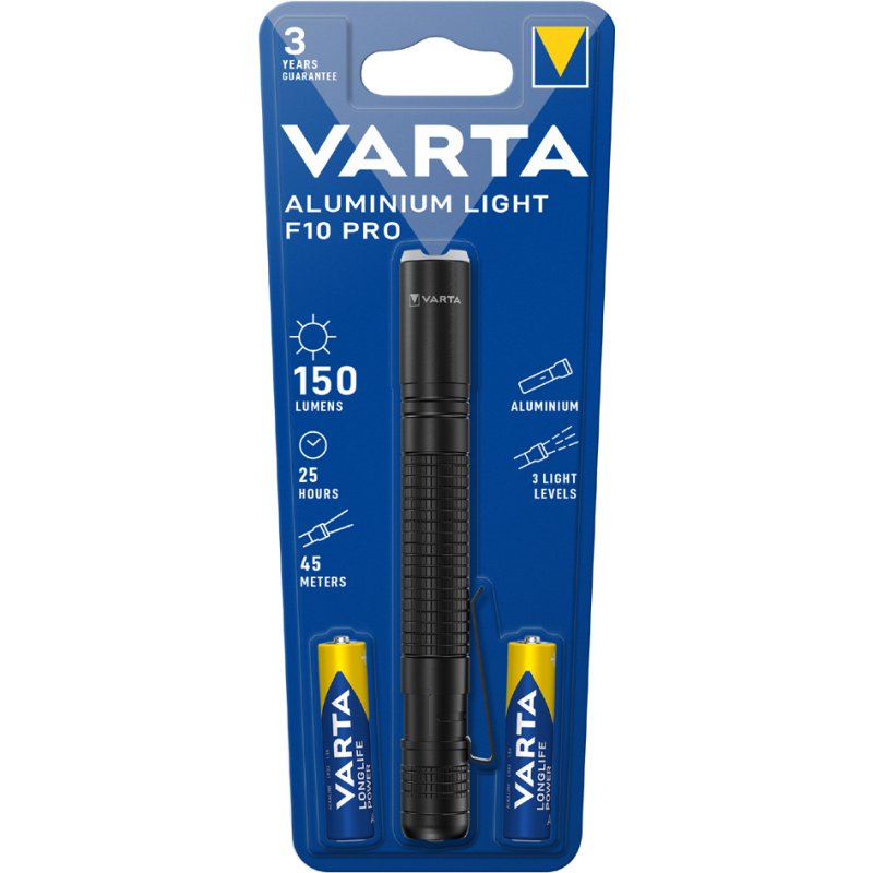 VARTA zaklamp aluminium F10 Pro, zwart, 150 lm, 3 lichtmodi