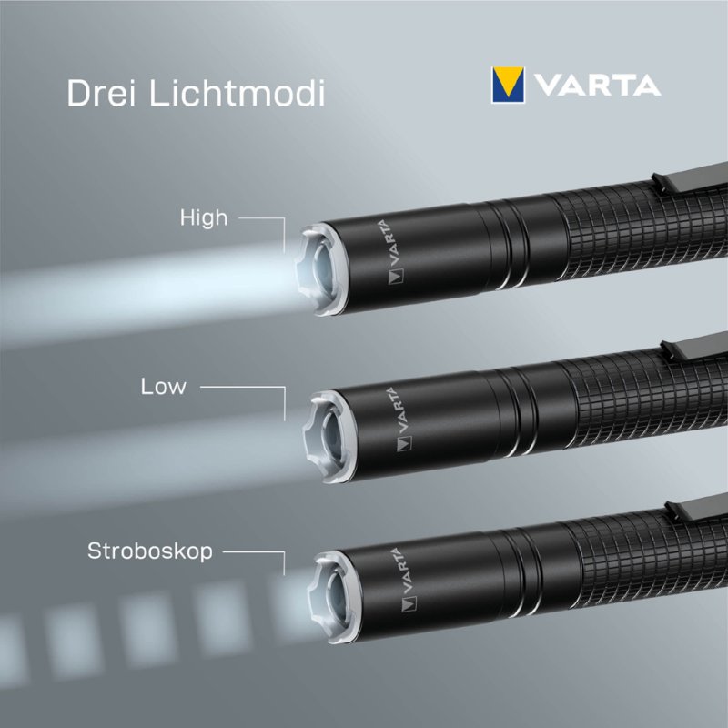 VARTA zaklamp aluminium F10 Pro, zwart, 150 lm, 3 lichtmodi