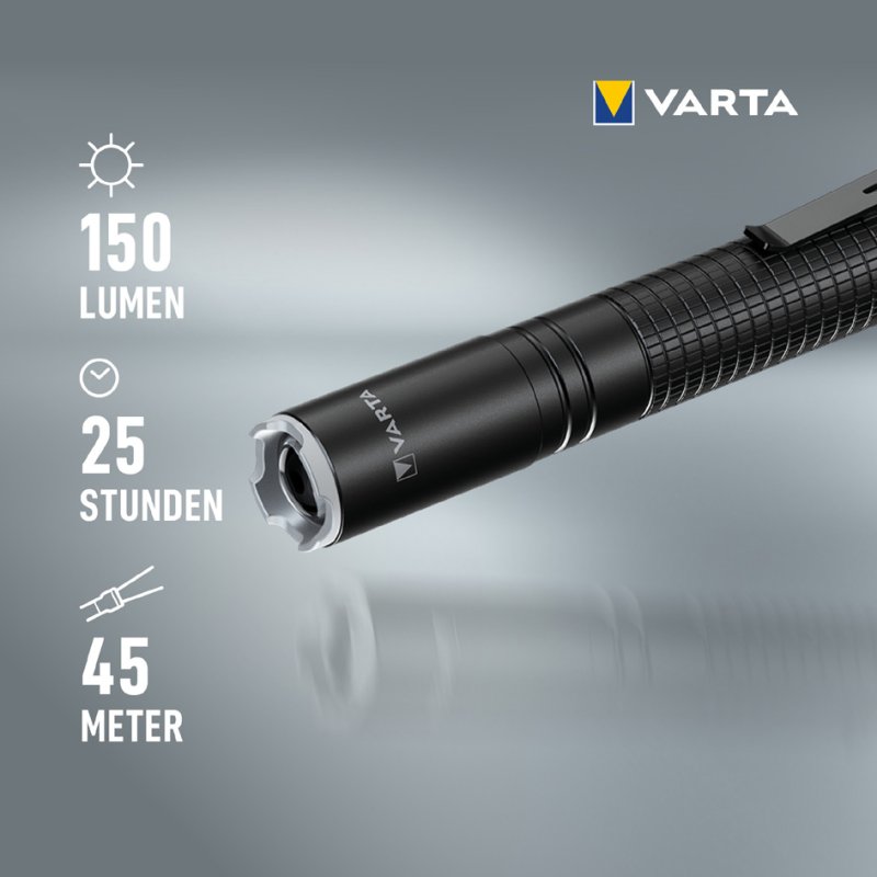 VARTA zaklamp aluminium F10 Pro, zwart, 150 lm, 3 lichtmodi