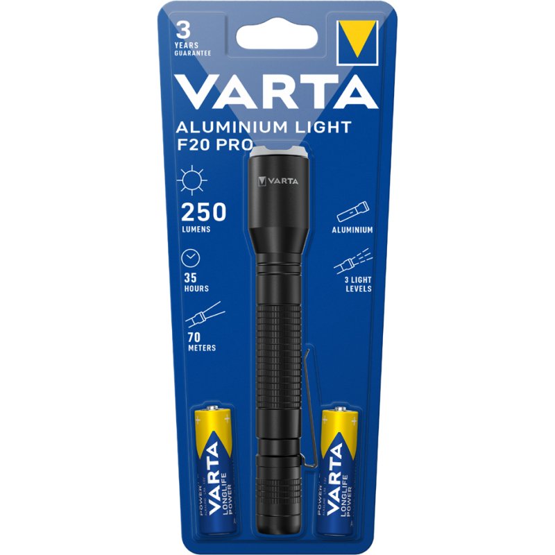 VARTA zaklamp aluminium F20 Pro, zwart, 250 lm, 70 m bereik
