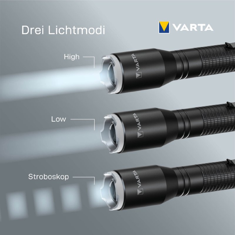 VARTA zaklamp aluminium F20 Pro, zwart, 250 lm, 70 m bereik