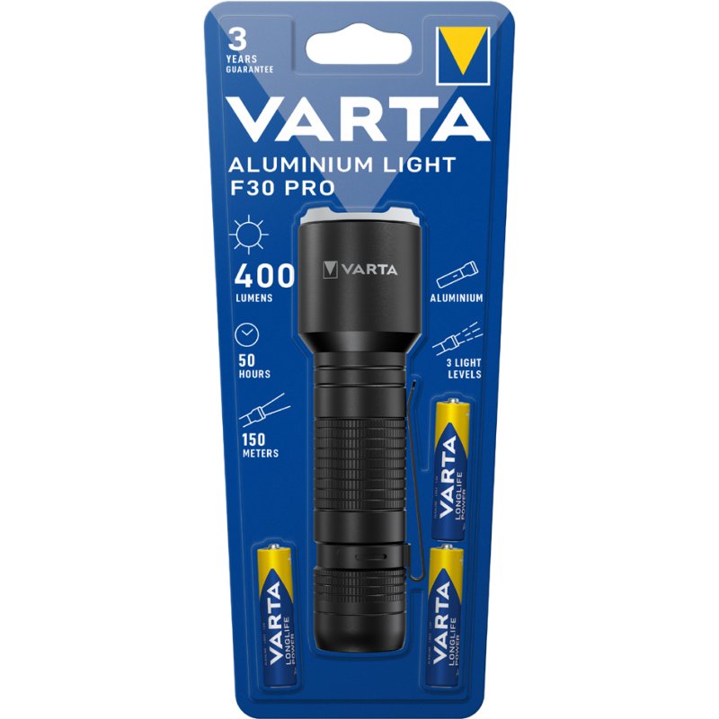 VARTA zaklamp F30 Pro, aluminium, zwart, 400 lumen