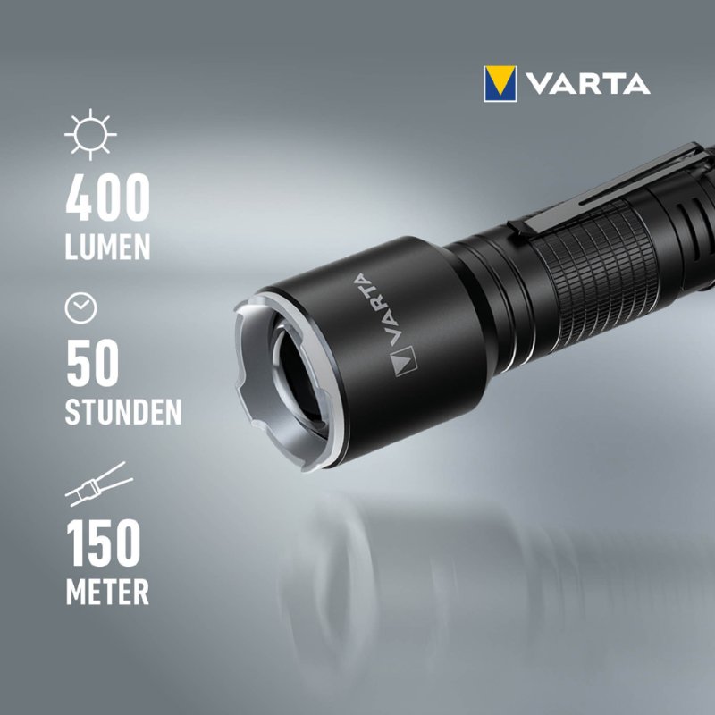 VARTA zaklamp F30 Pro, aluminium, zwart, 400 lumen