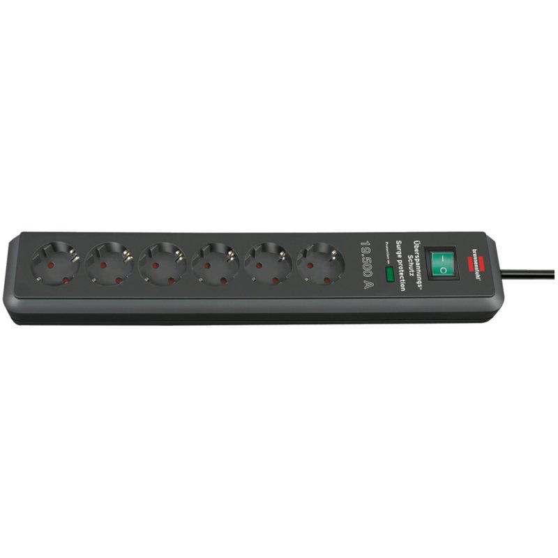brennenstuhl Secure-Tec socket strip, 6-way, surge protection, anthracite