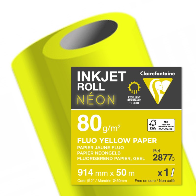 Clairefontaine rouleau traceur jet d'encre jaune néon, 914 mm × 50 m, 80 g/m²