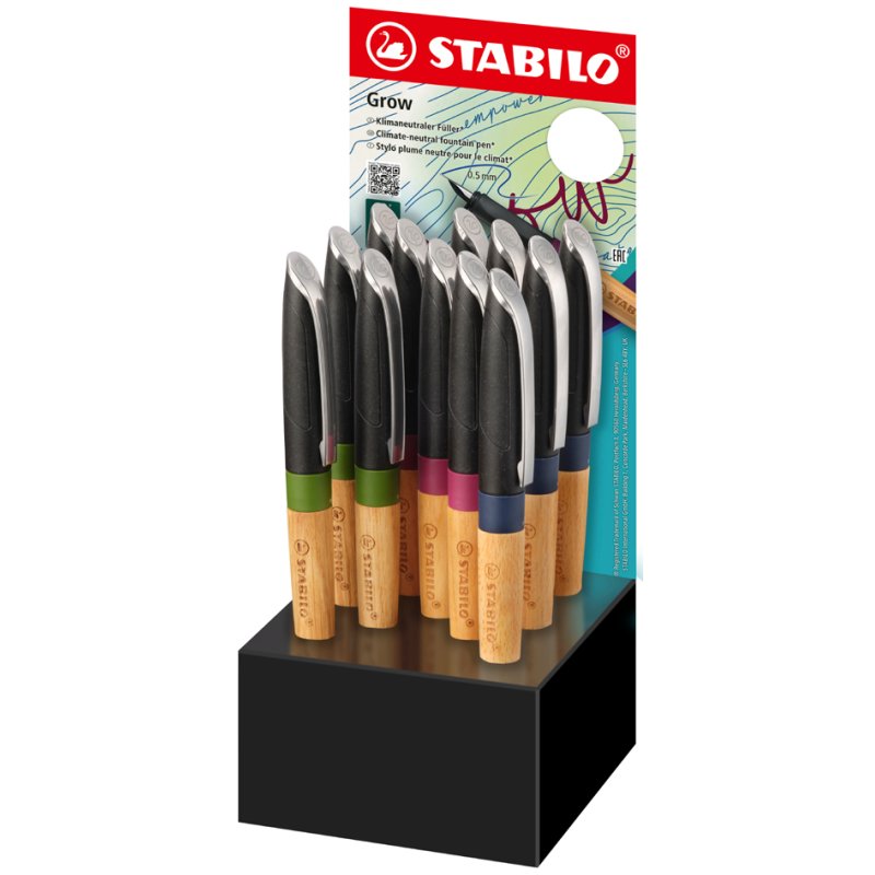 STABILO stylos Grow, corps bois, display 12 pièces