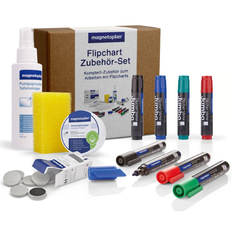 magnetoplan flipchart accessory set, white, 250 ml table cleaner, complete kit