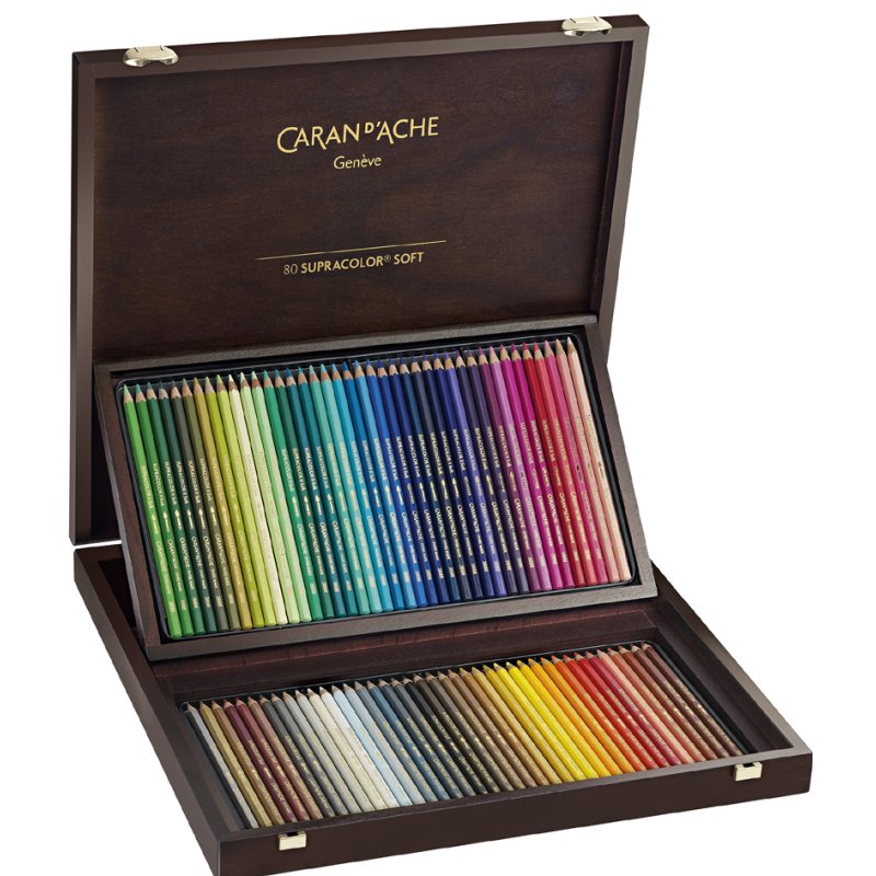 CARAN D'ACHE crayons de couleur SUPRACOLOR, aquarelle, 80 pièces, coffret en bois