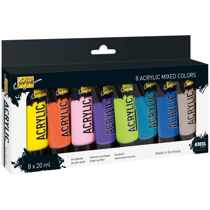 KREUL Solo Goya peinture acrylique, 8 couleurs, 20 ml par tube