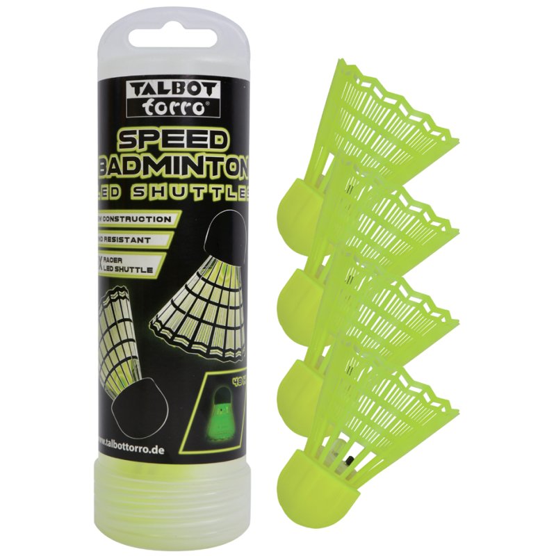 TALBOT torro LED-badmintonshuttles, groen LED-licht, gele kop, 4 stuks