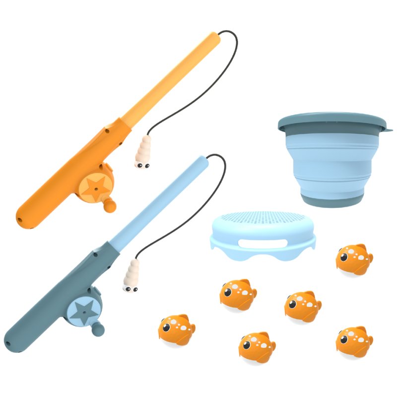 SCHILDKRÖT fishing game Catch game, blue/orange, 2 telescopic rods, 6 magnetic fish