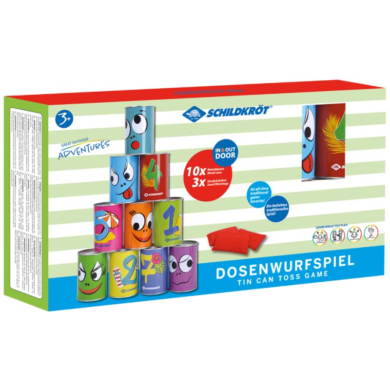 SCHILDKRÖT jeu de lancer de boîtes, impression colorée, 10 boîtes métalliques, 3 sachets rouges