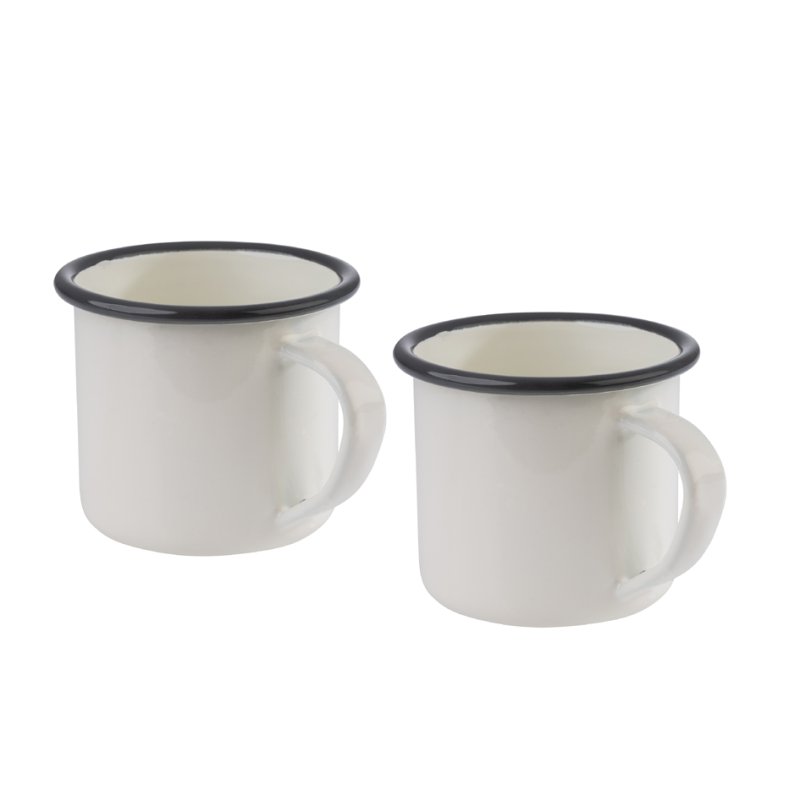 APS mug en émail avec anse, crème/gris, set de 2