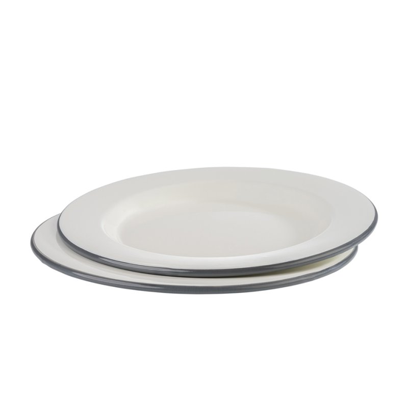 APS assiettes émaillées plates, crème/gris, ensemble de 2
