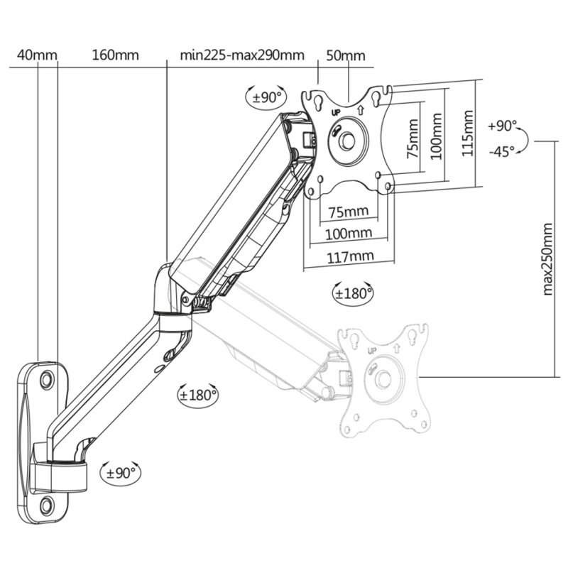 DIGITUS universele monitorarm wandmontage, zwart, tot 32 inch, draagkracht 9 kg
